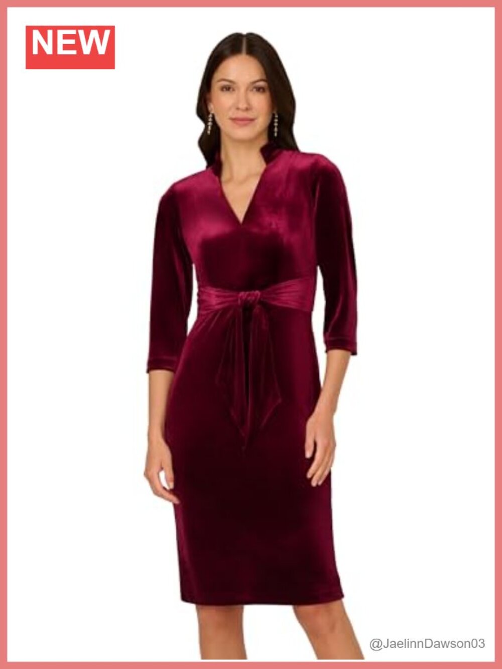 Adrianna Papell Velvet Sheath Dress 3/4 Sleeve Cocktail
